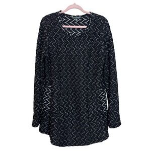 Shannon Passero Black White‎ Textured Geometric Chevron Long Sleeve Tunic Top M